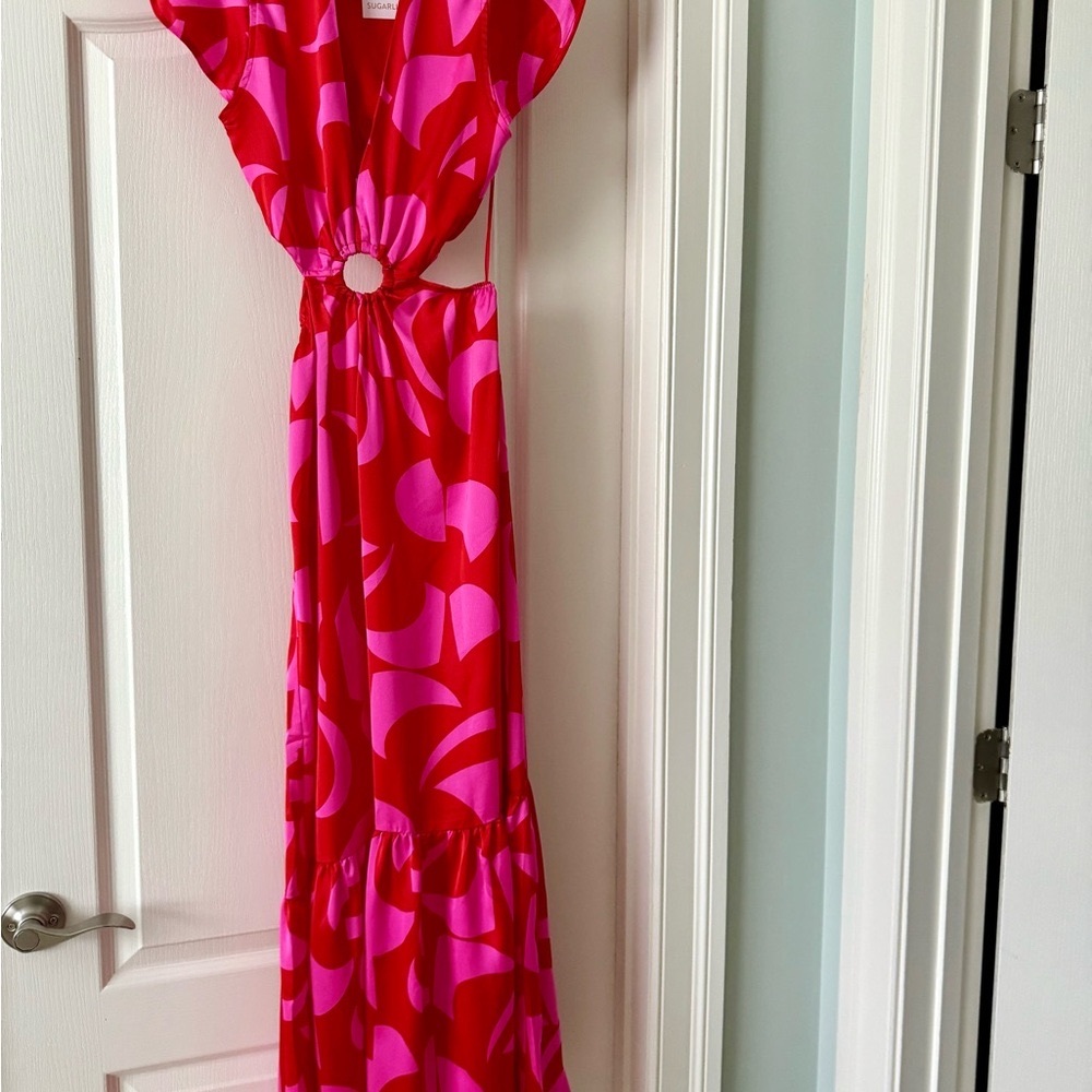 Vibrant Pink and Red Maxi Dress sugar, lips size small new with tags
